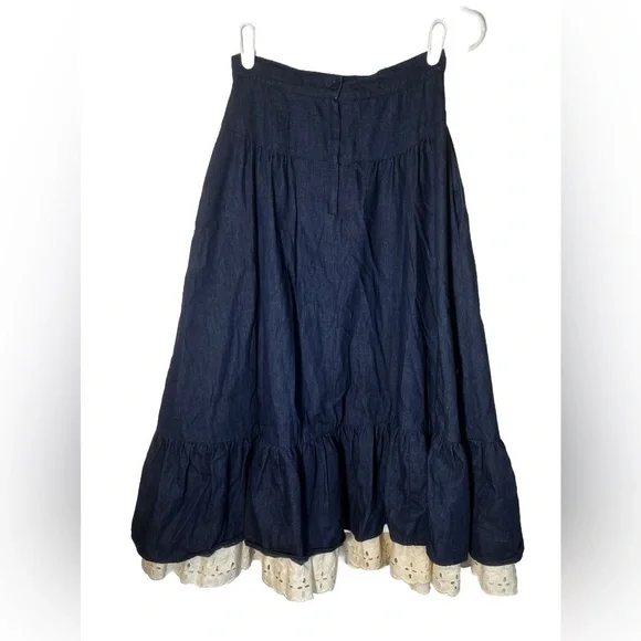 Gunne Sax Vintage Jessica’s Gunnies 70’s Denim MIDI Prairie Skirt Size 7 - Picture 5 of 5